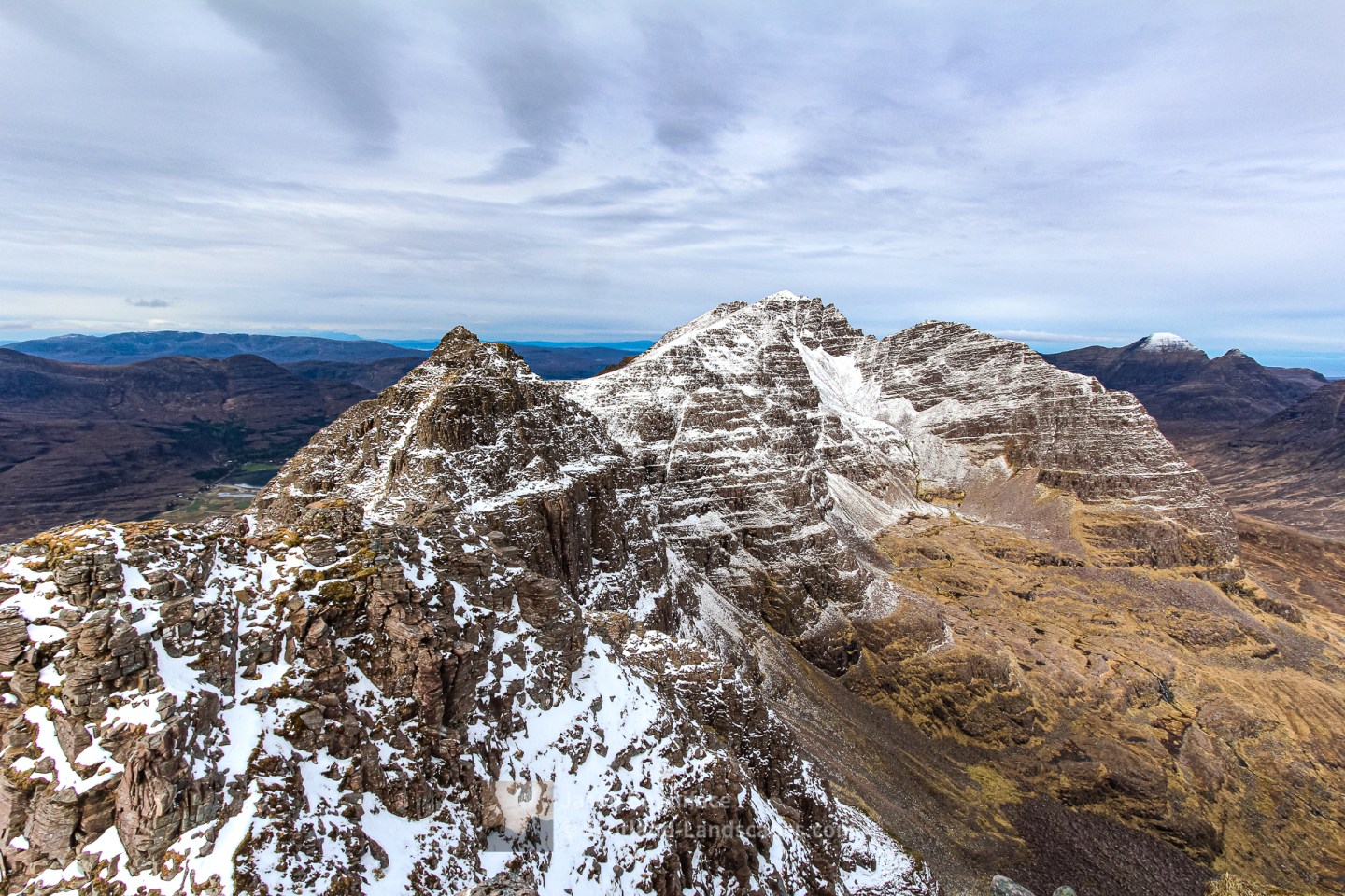 Photo of Am Fasarinen, Mullach an Rathain, the Northern Pinnacles and Meall Dearg from the east end of the Fasarinen pinnacles, Liathach