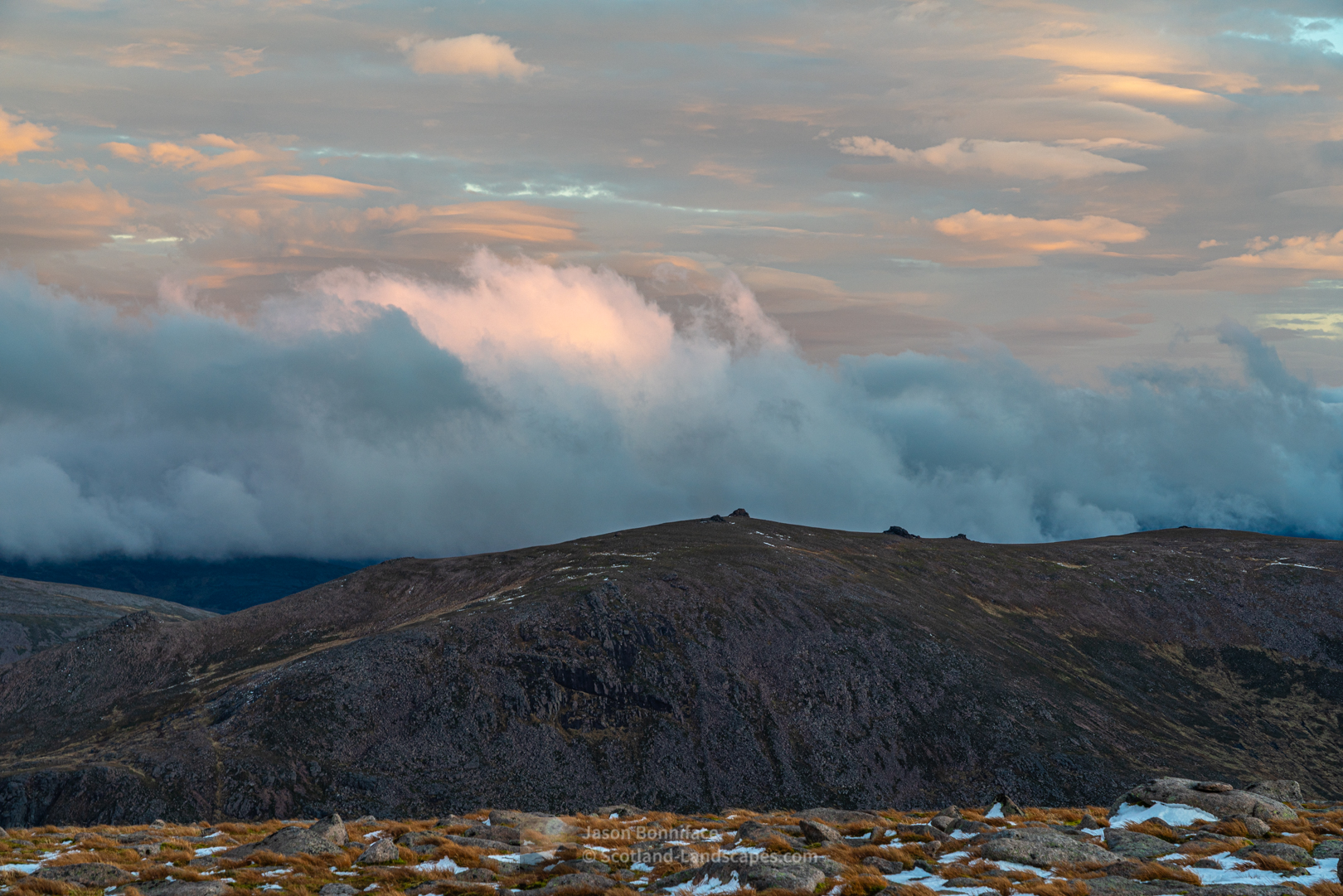 The summit tors of Beinn Mheadhoin from the summit of Cairngorm
