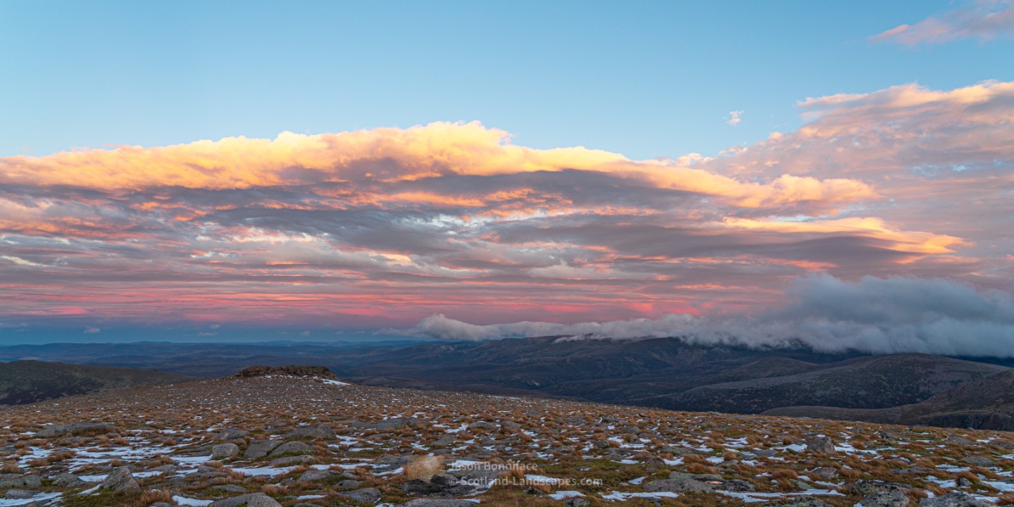Sunset lighting the clouds - from Cairngorm summit