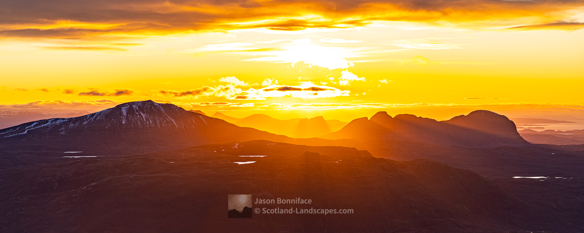 Assynt Setting Sun, Canisp, Stac Pollaidh and Suilven - A Panorama, Assynt & Ullapool