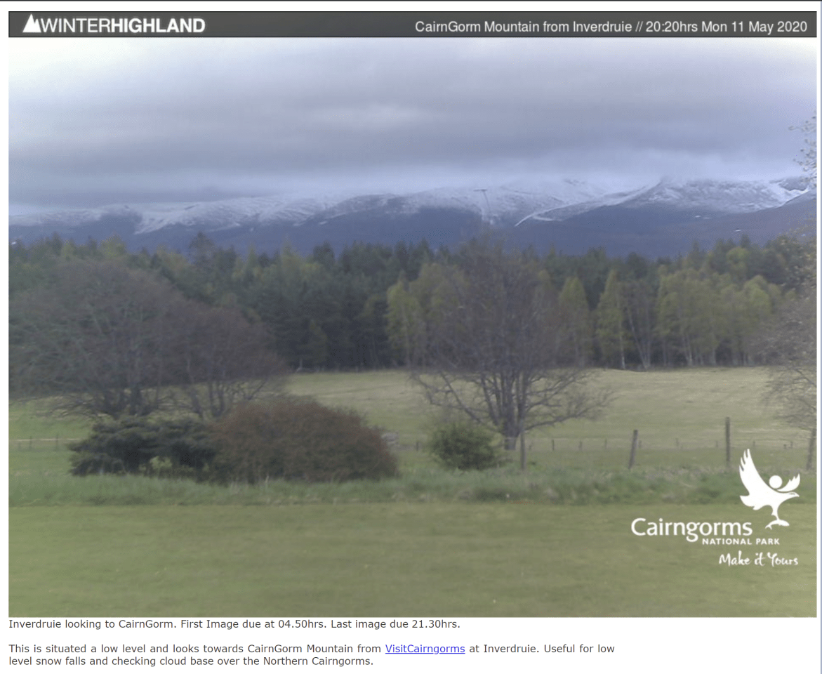 May snow in the northern Cairngorms 11th May 2020, from Winterhighland/Cairngorms National Park.
