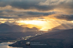 Crepuscular Rays over Fort William and Loch Linnhe from Meall Coire Lochain (Colour), Lochaber