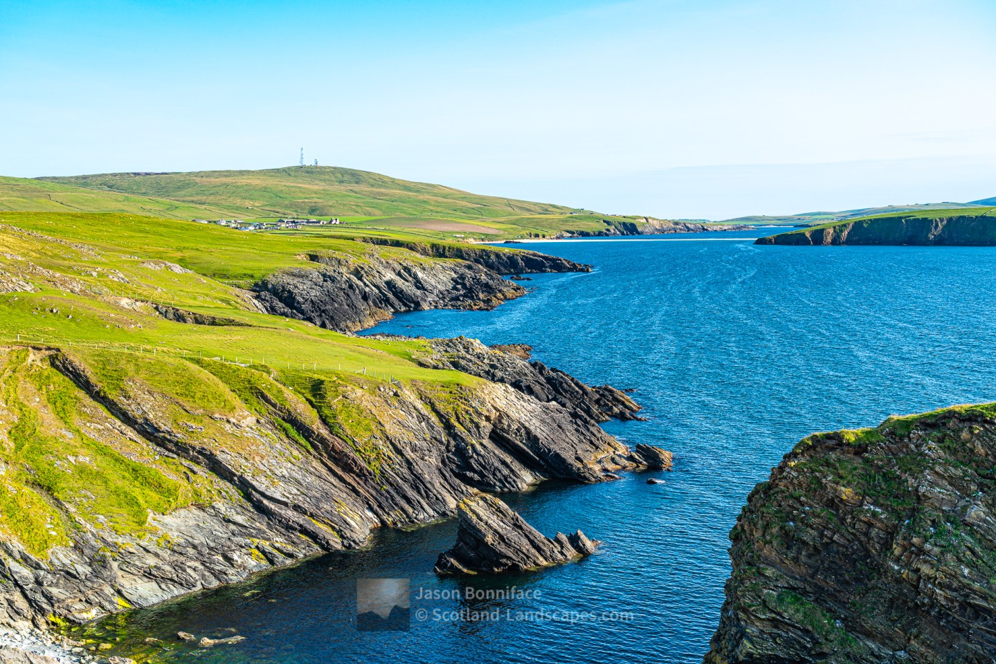 The Ward of Scousburgh, Bigton and the St Ninian's Isle Tombolo from Tromba of Griskerry, Shetland