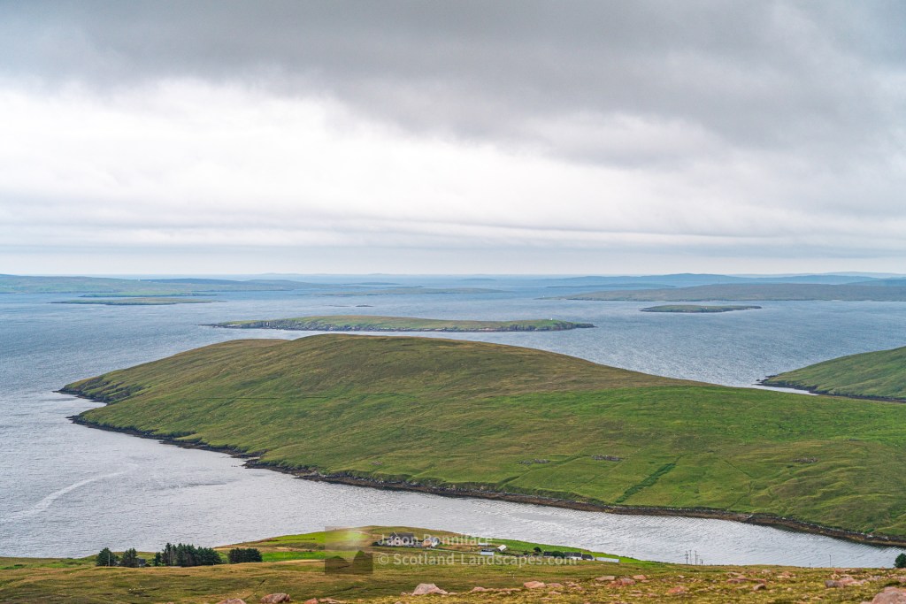 Ness of Queyfirth, Island of Lamba and Yell Sound from Collafirth Hill, Shetland