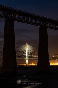 The Lights of the Queensferry Crossing Central Tower Beneath the Forth Bridge, Edinburgh & The Lothians