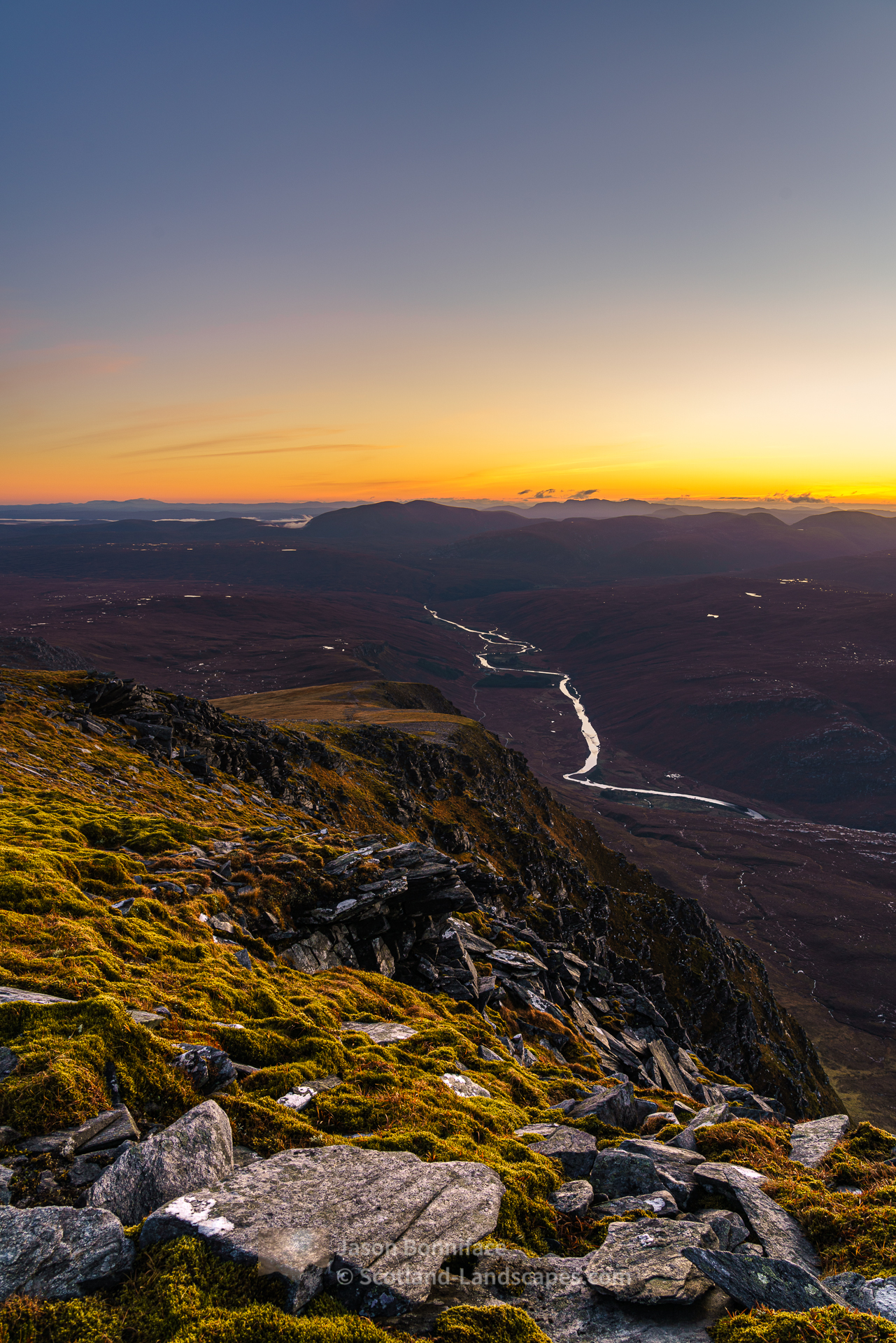 Dusk over Strath More from high on Ben Hope, Northern Sutherland