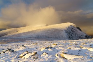 Snow shower approaching Ben Hope - from Sail Romascaig, Northern Sutherland