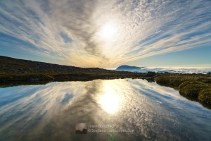 Morning sun, cloud and reflections looking east to Ben Hope - 2, Northern Sutherland