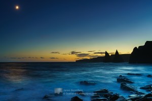 December afternoon light with the Stacks of Duncansby and Thirle Door, Caithness