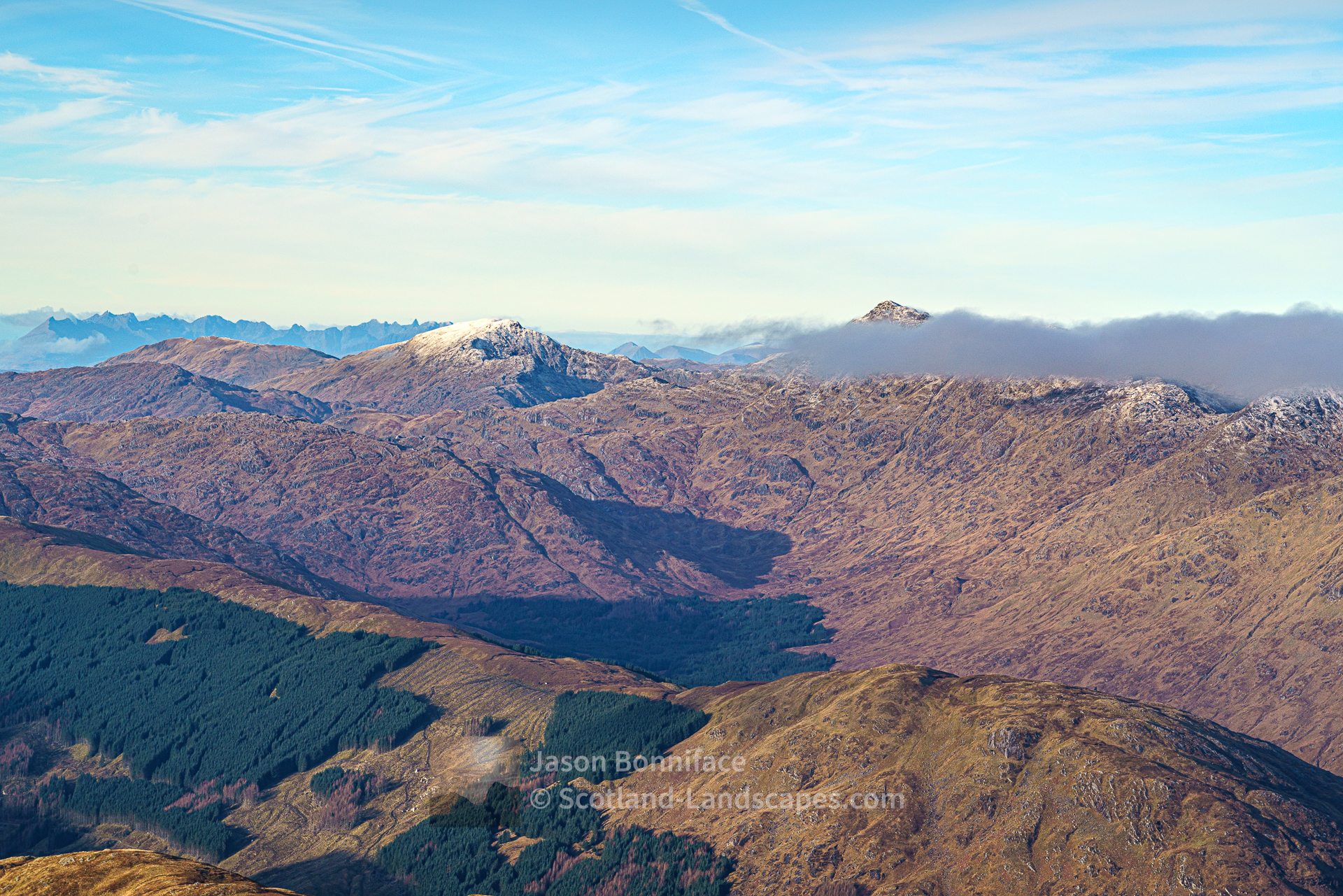 Knoydart Munro Meall Buidhe with Skye's Black Cuillin conspicuous behind, Sgurr na Ciche is partially obscured by cloud, Morar to Morvern