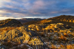 Afternoon sunlight on the rough metamorphic rocks of Druim Tarsuinn, Morar to Morvern