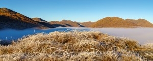 Over the grass and the mist to Sgurr nan Coireachan, Beinn an Tuim and Streap from the south, Morar to Morvern